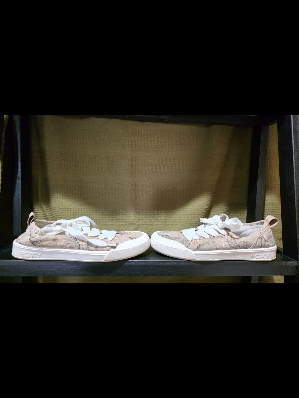 Roxy Beige Floral Canvas Sneakers with White Laces
